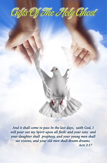 A dove with two hands and the words " and it shall come to pass in the last days, until god. I will power your spirit